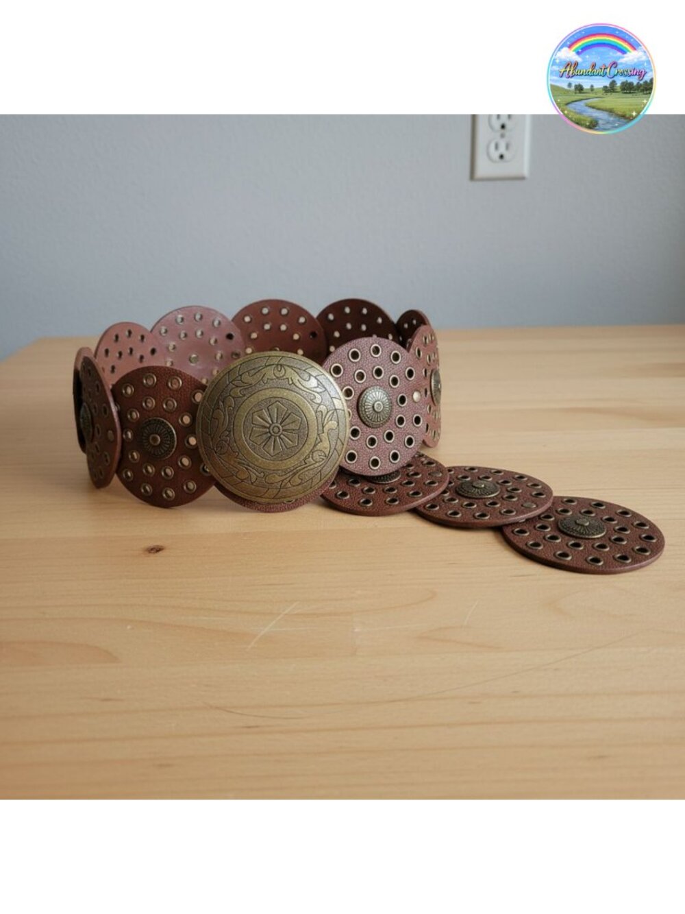 Wide Boho Disc Concho Leather Link Belt 90mm Waist Belt